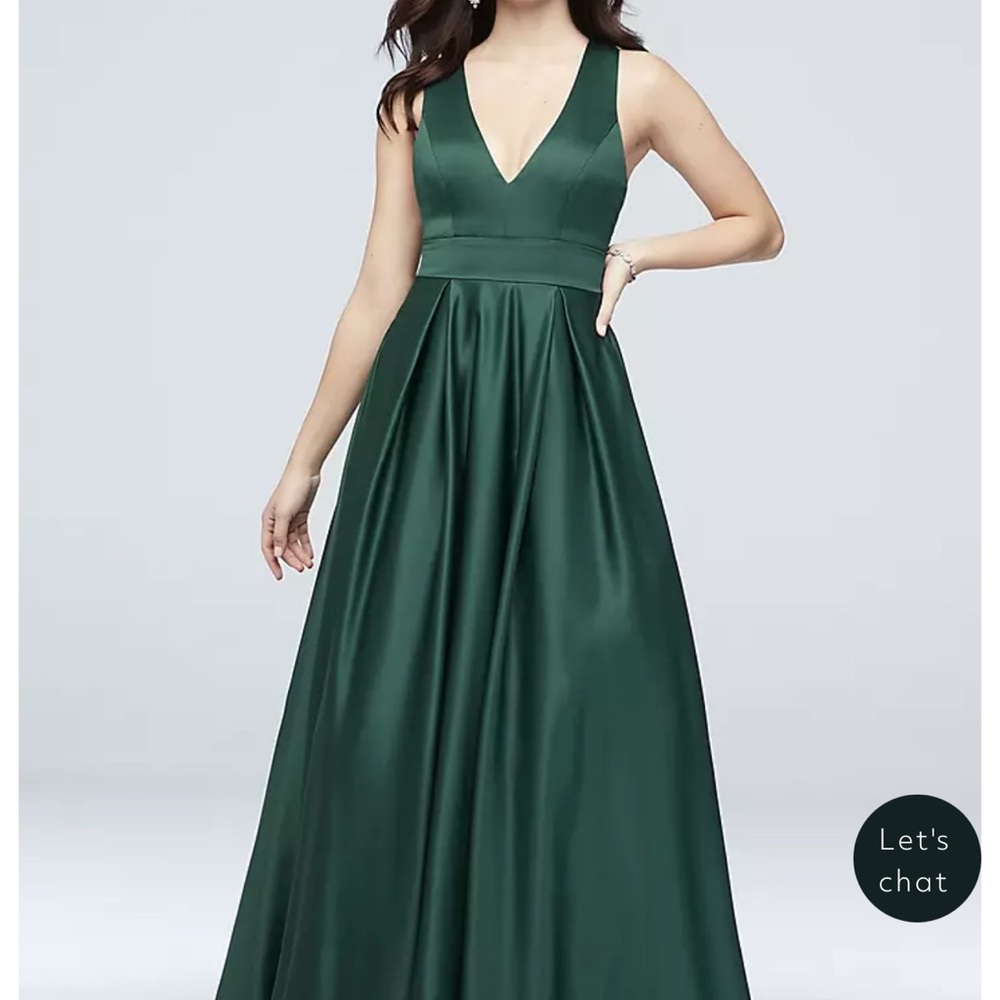 David's Bridal Green Embellished A-Line Halter Prom Dress